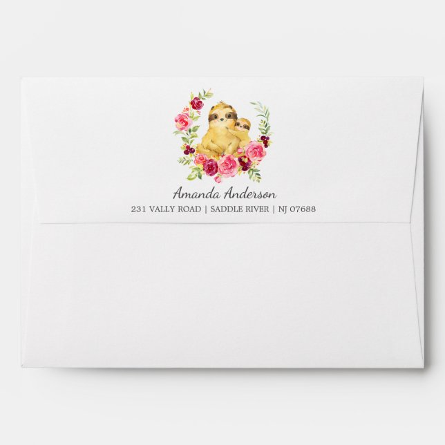 Adorable Sloth Boy Baby Shower Envelope (Back (Top Flap))