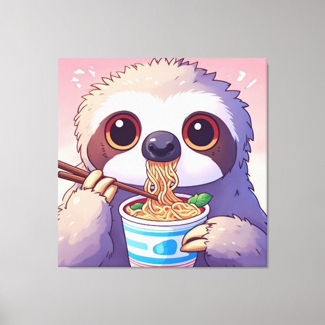 Adorable Sloth Eating Ramen Canvas Print (Front)