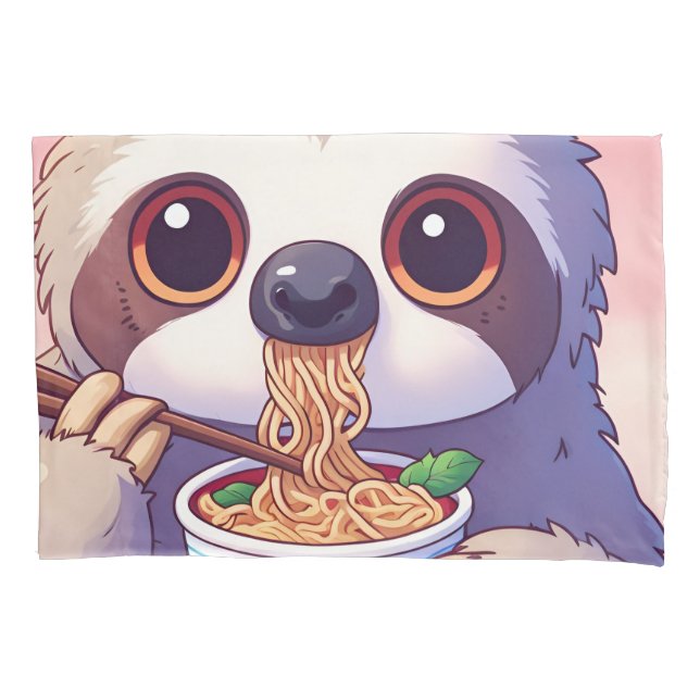 Adorable Sloth Eating Ramen Pillowcase (Front)