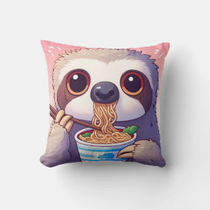 Adorable Sloth Eating Ramen Throw Pillow