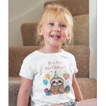 Adorable Sloth Happy Birthday Personalized Pink T-Shirt<br><div class="desc">Introducing our Adorable Sloth BirthdayShirt - Adding Charm and Whimsy to Your Special Day! Make your birthday celebrations extra special with our Pink Birthday shirt featuring a cute sloth wearing a party hat and opening presents. This charming t-shirt is the perfect way to add a touch of whimsy and personality...</div>