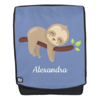 Adorable Sloth in Tree Animal Illustration Blue