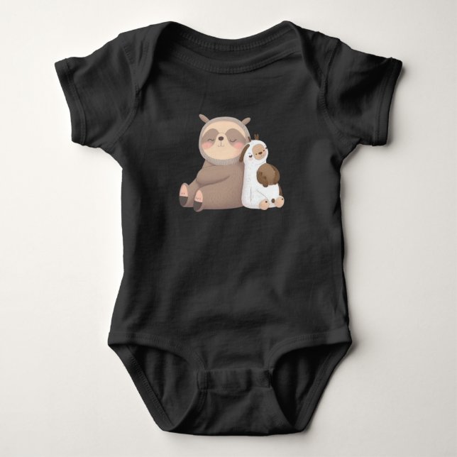 adorable sloth relaxing on a llama Bodysuit (Front)