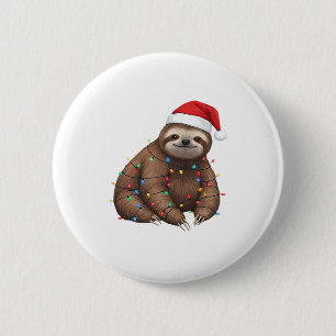 Adorable Sloth Wrapped in Holiday Lights Classic T 2 Inch Round Button