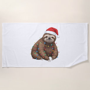 Adorable Sloth Wrapped in Holiday Lights Classic T Beach Towel