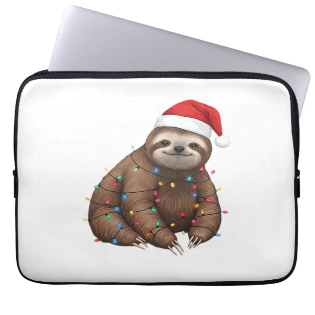 Adorable Sloth Wrapped in Holiday Lights Classic T Laptop Sleeve (Front)