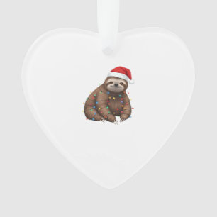Adorable Sloth Wrapped in Holiday Lights Classic T Ornament