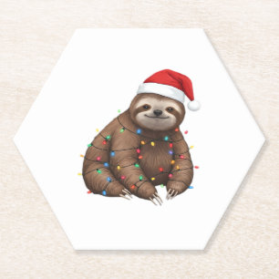 Adorable Sloth Wrapped in Holiday Lights Classic T Paper Coaster