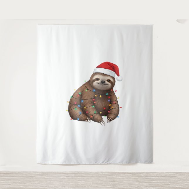 Adorable Sloth Wrapped in Holiday Lights Classic T Tapestry (Front)