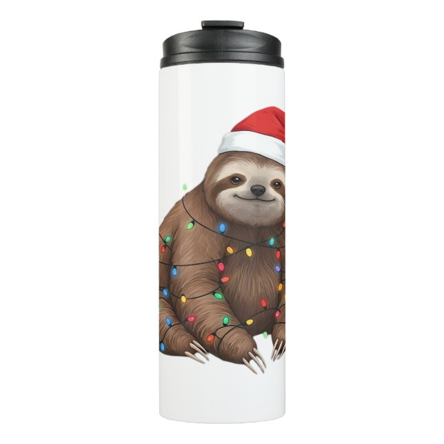 Adorable Sloth Wrapped in Holiday Lights Classic T Thermal Tumbler (Front)