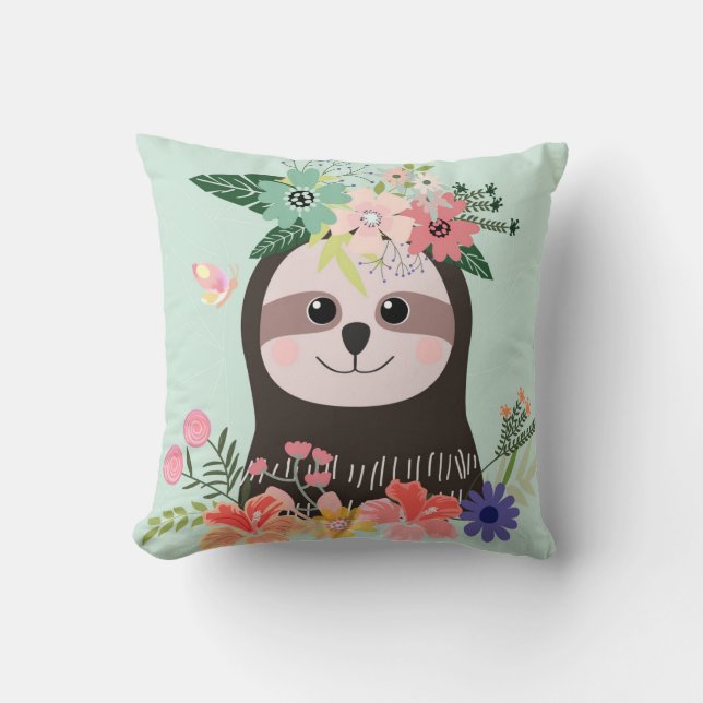 Adorable Sloths Throw Pillow (Front)