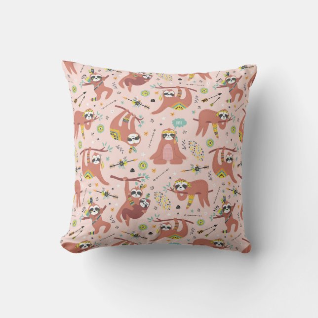 Adorable Sloths Throw Pillow (Front)