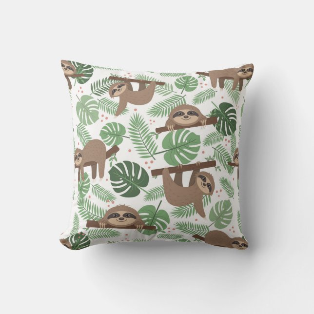 Adorable Sloths Throw Pillow (Front)