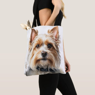 ADORABLE SMALL BLACK & BROWN BIEWER TERRIER DOG TOTE BAG