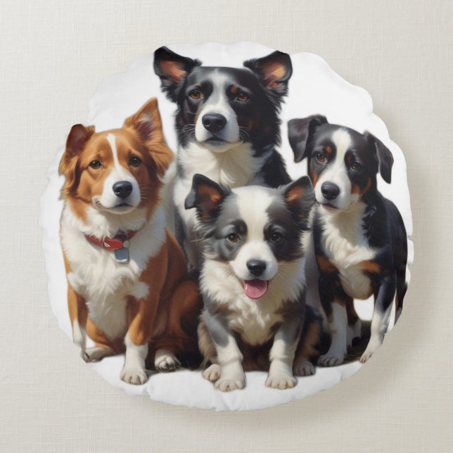 Adorable Small Dogs  Round Pillow (Front)