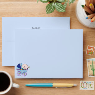 Adorable Smiling Baby Boy Blue Carriage Envelope