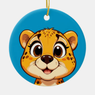 Adorable Smiling Cartoon Cheetah Ceramic Ornament
