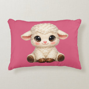 Adorable Smiling Lamb Cartoon Design Banner Accent Pillow