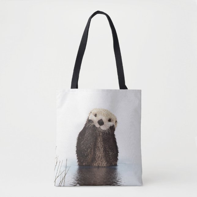 Adorable Smiling Otter in Lake Tote Bag (Front)
