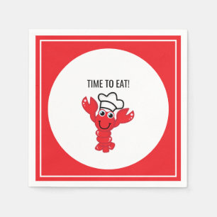 Adorable Smiling Red Lobster Bake Chef Hat Stripe Napkin