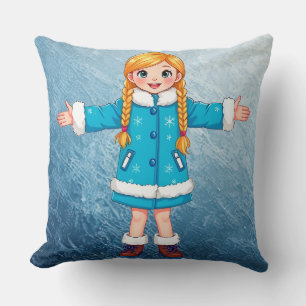 Adorable Smiling Snow Maiden Throw Pillow