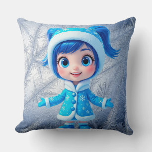 Adorable Smiling Snow Maiden Throw Pillow