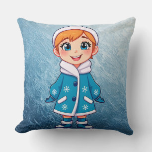 Adorable Smiling Snow Maiden Throw Pillow
