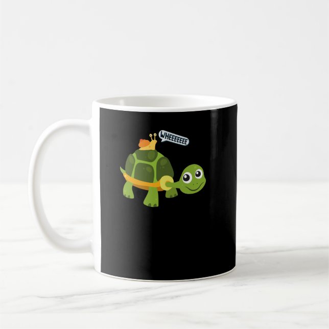 Adorable Snail Riding Turtle Yelling Whee Cute Coffee Mug (Left)