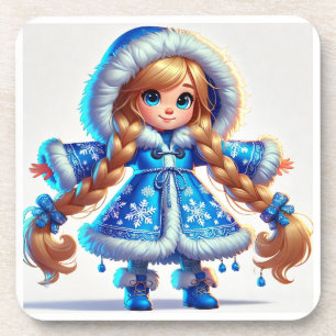 Adorable snow maiden in Blue Coat Coaster