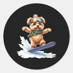 Adorable Snowboarding Dog Winter Sports Men Women Classic Round Sticker
