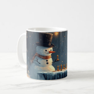 Adorable Snowman and Penguin Playing Chess Coffee Mug