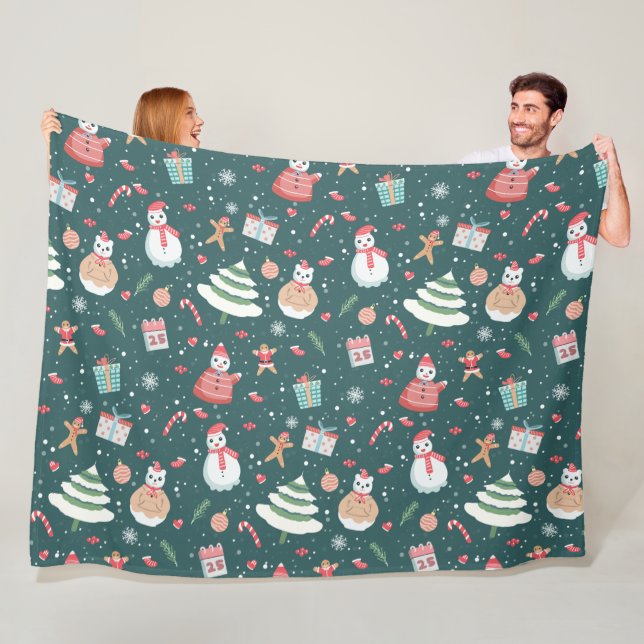 Adorable Snowman Christmas Pattern Fleece Blanket (In Situ)