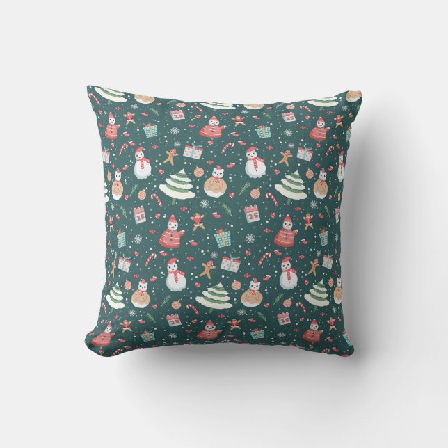 Adorable Snowman Christmas Pattern Throw Pillow (Front)