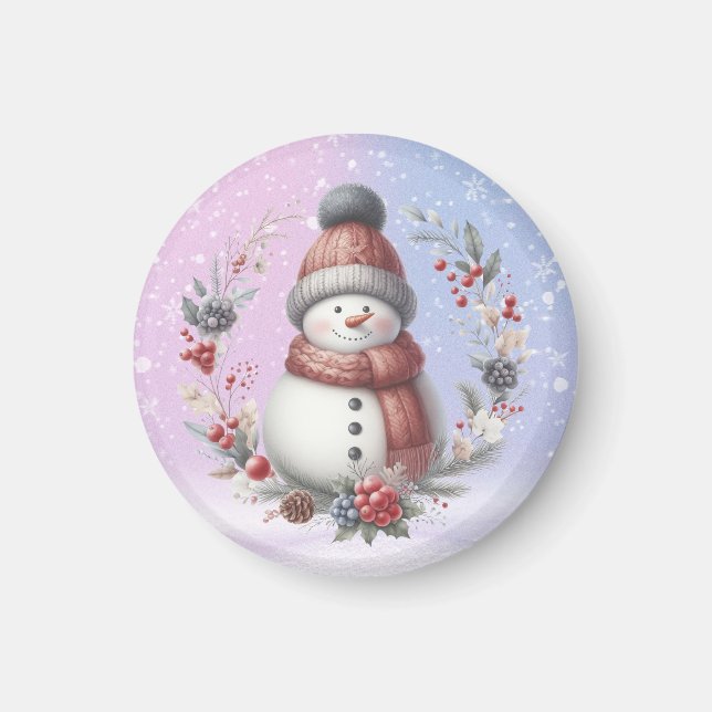Adorable Snowman Christmas Wreath Magnet (Front)