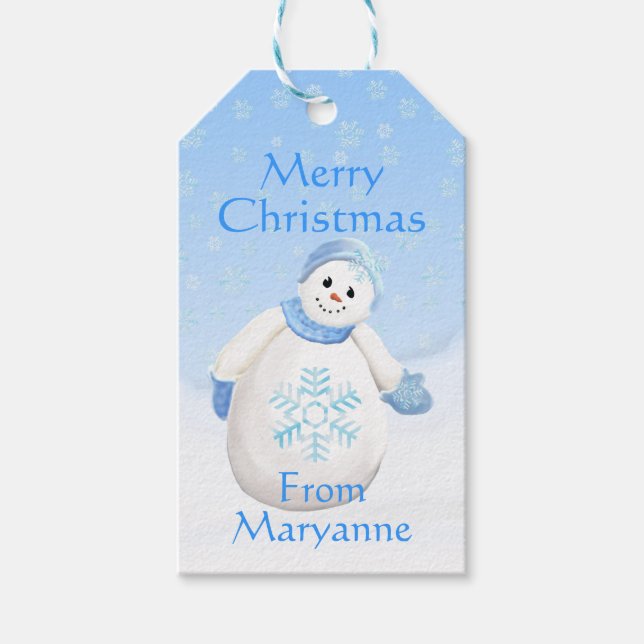 Adorable Snowman Custom Christmas Gift Tags (Front)