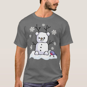 Adorable Snowman Deer Animal with Bird Let it Snow T-Shirt