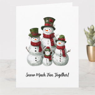 Adorable Snowman Family in Matching Hats & Scarves Card