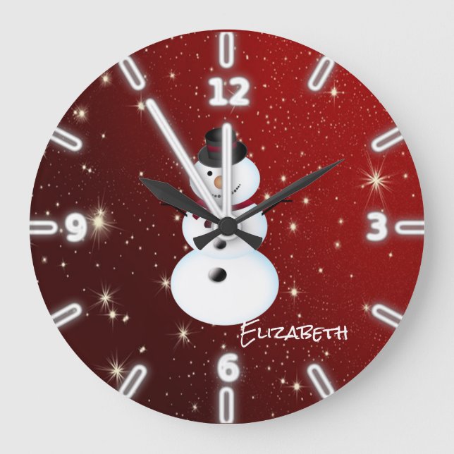 Adorable Snowman,Red -Personalized Large Clock (Front)