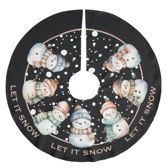ADORABLE SNOWMEN, LET IT SHOW CHRISTMAS BRUSHED POLYESTER TREE SKIRT (Front)
