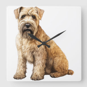 ADORABLE SOFT COATED WHEATEN TERRIER DOG SQUARE WALL CLOCK
