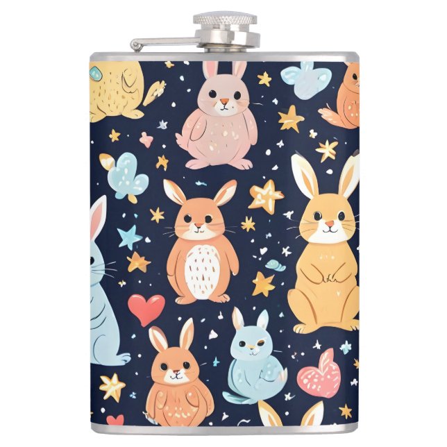 Adorable Soft Pastel Baby Animal Pattern Mug Hip Flask (Front)