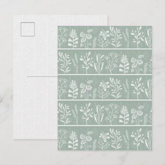 Adorable Soft Sage Green Whimsical Art Postcard