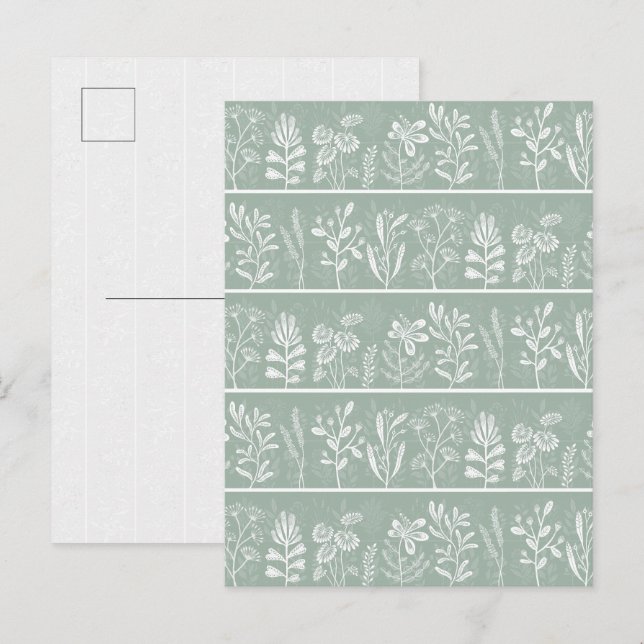 Adorable Soft Sage Green Whimsical Art Postcard (Front/Back)