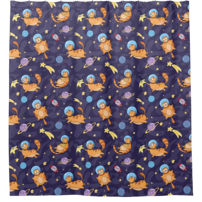 Adorable Space Cats Pattern Shower Curtain (Front)