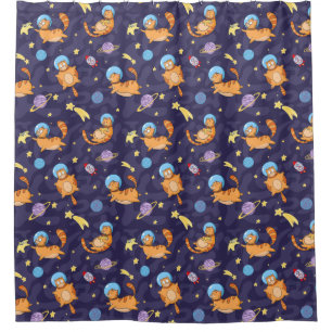 Adorable Space Cats Pattern Shower Curtain