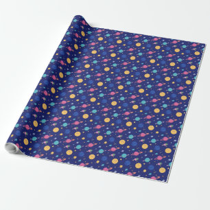 Adorable Space Design: Smiling Planets and Shootin Wrapping Paper