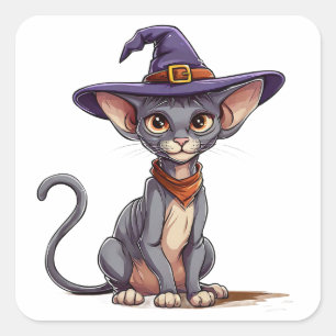 Adorable Sphynx Cat in Witch Hat Square Sticker