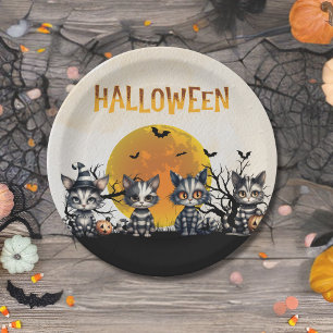 Adorable Spooky Ghost Kittens Moon Halloween Party Paper Plate