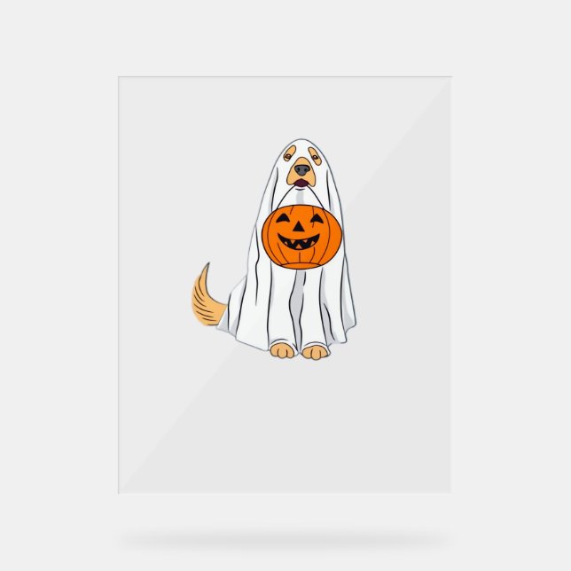 Adorable Spooky Golden Retriever Ghost Classic T-S Acrylic Sign (Front)