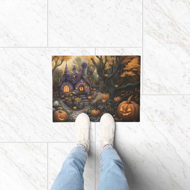 Adorable Spooky House and Halloween Pumpkin Patch Doormat (Indoor)